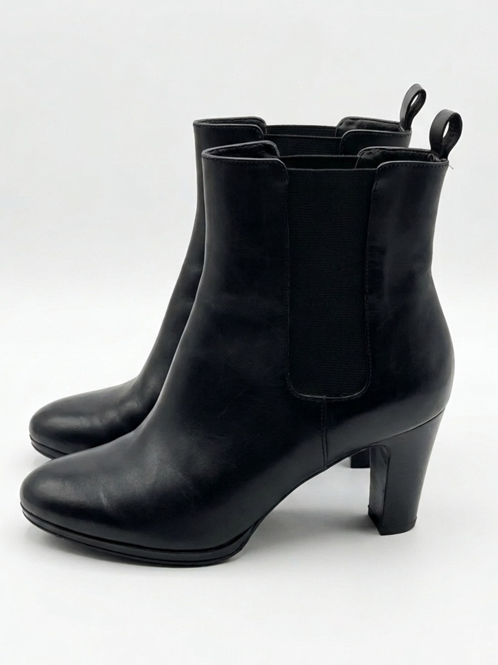 Ralph Lauren Black Leather Chelsea Heeled Ankle Boots